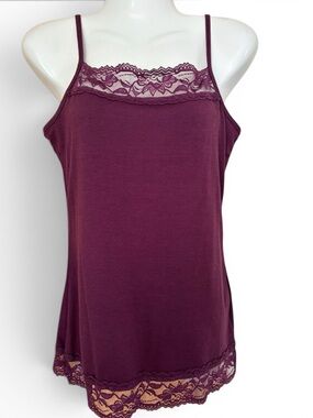 Plum Purple Y2K Lace Trim Spaghetti Strap Bodycom Cami Tank Top Size S